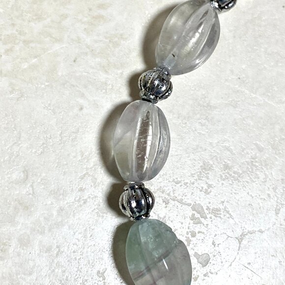 Genuine Pale Green Fluorite Beaded Necklace, Natural Gemstone Bib Necklace - Picture 5 of 15